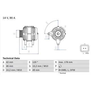 Bosch Lichtmaschine 90A Citroen C2 C3 Peugeot 301 307