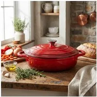 Casativo Schmortopf Gusseisen Topf 28cm Rund mit Deckel Rot 3,24L Schmortopf emailliert, Gusseisen, Ø 28 x 6,9 cm/für Induktion, Gas & Elektro/backofenfest