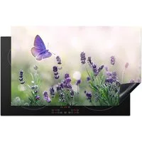 MuchoWow Herd-Abdeckplatte Blumen - Schmetterling - Lavendel - Sommer, Vinyl, (1 tlg), Herdplattenabdeckung für Ceranfeld, Herdplatten Vinyl, 83x51 cm