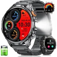 Zevelora Herren Militär, 1000mAH Akku Telefonfunktion, 5 ATM Wasserdicht Smartwatch (1,91 Zoll, Android/iOS), mit LED Taschenlampe 110+ Sportmodi/SpO2/Herzfrequenz/Schlafmonitor