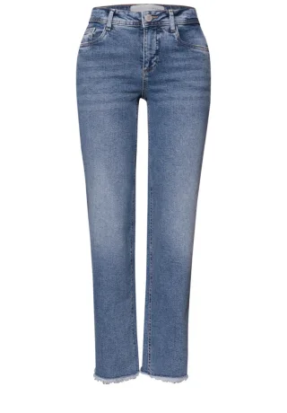 Street One - Straight Fit Jeans in 7/8-Länge mit Fransensaum blau - Gr. - 28
