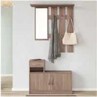 HTI-Living Garderobe Garderobenpaneel mit Schuhschrank Thekla Sonoma (Set, 2 St., 1 Garderobenpaneel mit Spiegel, 1 Schuhschrank), mit Spiegel Hutablage und 5 Kleiderhaken
