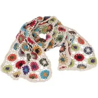 Guru-Shop Halstuch Häkelschal mit bunten Blümchen, Boho Schal - weiß, Festival, Ethno Style, alternative Bekleidung