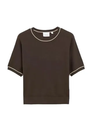 comma - Kurzarm-Strickpullover braun - Gr. - 42