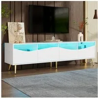 Merax Lowboard mit LED und Bluetooth steuerbar (1 St., 180x40x50 cm), TV-Schrank Fernsehtisch mit Glasfront und goldene Metallfüße