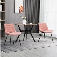 HOMCOM Esszimmerstuhl Polsterstuhl mit Rückenlehne, Sitzbezug aus Samt (Küchenstuhl, 2 St), im Retrodesign, Stahlbeine, Rosa 50 x 61 x 79 cm