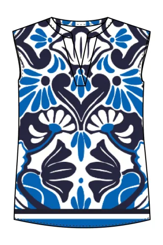 Milano Italy - Blousetop with panel and v-neck santorini print - Gr. - 38