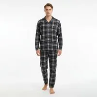 emeco Pyjama Herren Pyjama Baumwolle Schlafanzug lang Hausanzug kariert Nachtanzug