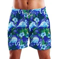 King Kameha Badeshorts Flamingo Flowers Funky Hawaii Bade-Shorts Mesh-Einsatz Kordelzug Mit integriertem Mesh-Innenslip für extra Komfort