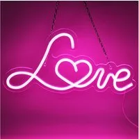 Rosnek LED Dekolicht Rosa Love, mit Löchern, USB, Neonschild für Bar Party Valentinstag, Pink, Shop Schlafzimmer Fenster Deko