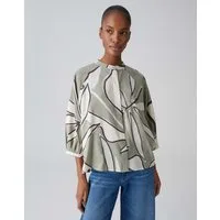 OPUS Kurzarmbluse Printbluse mit dezenter Struktur Weite Passform, kleine Schlitze und Raglanärmel