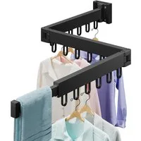 OSTWOLKE Wandwäschetrockner Wäscheständer Wandmontage Klappbar Ausziehbar 120cm, mit 18 Haken, für Balkon, Wäsche, Badezimmer