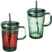 relaxdays Gläser-Set Trinkgläser im 2er Set mit Henkel, Glas, grün