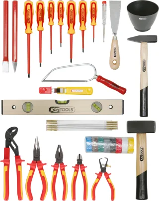 KS Tools Basic Elektriker-Werkzeugkoffer, Rinderlederkoffer, 30-tlg - 117.0180