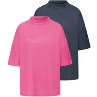 LASCANA Kurzarmshirt mit Stehkragen (2er-Pack) aus bügelfreier, luftiger Crêpe-Qualität