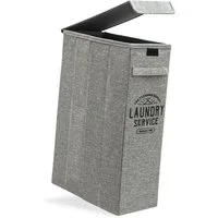 DuneDesign Wäschekorb mit Deckel - Stabile 50L Wäschebox - Schmaler Nischenwäschekorb Grau (1 St), 20 x 40 x 60 Platzsparender Wäschesammler mit Griffen - Faltbare Box