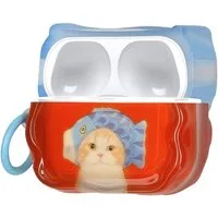 kwmobile Kopfhörer-Schutzhülle In-Ear Kopfhörer Case für Apple Airpods Pro 2 / Pro 1, Hülle mit Karabiner - Headphones Case - Katze mit Fischhut Design