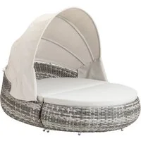 Dehner Gartenlounge-Set Daybed Tulum, 179 x 163 x 220 cm (B/H/T), Liegefläche 146 x 179 cm, gemütliche Sonnenliege mit Faltdach und Polstern