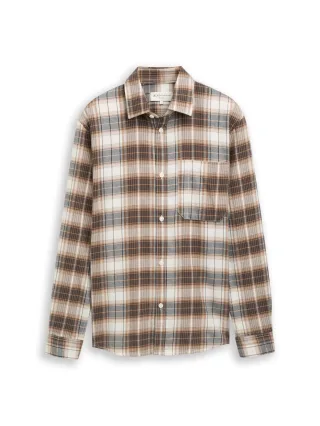 Denim Tom Tailor - Relaxed Fit Hemd mit Karomuster off white brown check - Gr. - XXL