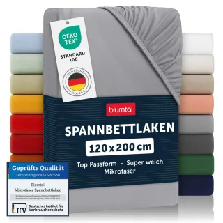 Blumtal Spannbettlaken, Grau, Textil, 120x200 cm, Oeko-Tex® Standard 100, Schlaftextilien, Bettwäsche, Bettlaken