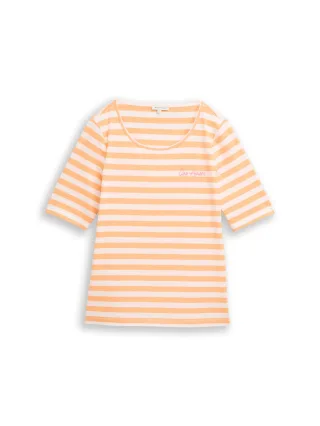 Tom Tailor - T-Shirt mit Stickerei orange white stripe - Gr. - XL