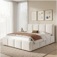 OKWISH Polsterbett Doppelbett mit Lattenrost & Kopfteil (Packung, gepolstert, sicheres Design & Fixierung, ohne Matratze), 180x200 cm beige Chenille-Bezug