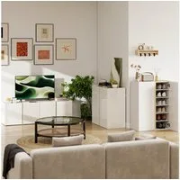 HOMCOM TV-Board mit 4 Soft-Close-Türen, Verstellbaren Ablagen, Kabelmanagement (Fernsehtisch, 1 St., TV Lowboard für Fernseher bis zu 65 Zoll), für Wohnzimmer Weiß 135x38x45cm