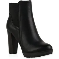 VAN HILL 78971 Ankleboots Damen Ankle Boots Plateau Stiefeletten Zipper Holzoptikabsatz