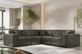 Ecksofa Designersofa CESINA Stoff Gobi (Vintage Look) Anthrazit Seite Universal