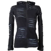Vishes Kurzjacke Patchwork Jacke mit Cutwork und Zipfelkapuze Boho, Hippie, Elfen, Goa Style