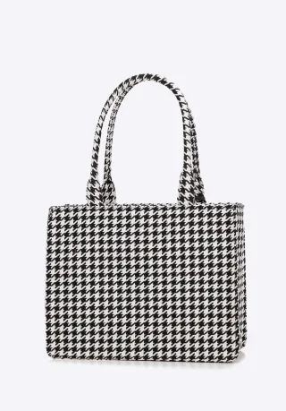 Wittchen Damen-Shopper-Tasche mit Jacquard-Quasten, schwarz-weiß, aus Baumwolle