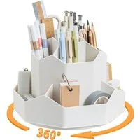 MOPUEA Stifthülle Stifthalter 9 Fächer um 360 Grad drehbar für den Schreibtisch, 360 Grad drehbar, 9 Fächer, große Kapazität, robustes ABS Material