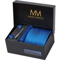 Massi Morino Krawatte (1-St) mit Einstecktuch, Manschettenknöpfen und Krawattenklammer