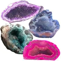 Steinfixx® Mineralstein 4 Stück gefärbte halbe Achat Geoden, poliert, 30-40mm, (4 teiliges Set, Schatzsuche, 1-St., Geschenkset 4 Farben, blau, grün, rot und lila), Glücksgeoden aus Brasilien, für Feengarten oder Dekoration