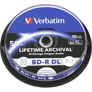 1x10 Verbatim M-Disc BD-R BluRay 50GB 6x Speed Cakebox printable