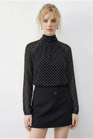Punktmuster Rollkragen Chiffonbluse