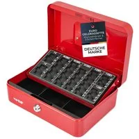 HMF Geldkassette Bargeldkasse mit herausnehmbarem Münzzählbrett und Scheinfach, robuste Geldbox mit Schlüssel, 25 x 18 x 9 cm, rot