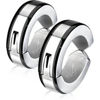 BUNGSA Creolen-Set Schwarz - Creolen mit Metallrand Silber aus Edelstahl Unisex (1 Paar (2 Stück), 2-tlg), Ohrschmuck Ohrringe