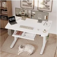 Claiks Schreibtisch Elektrischer Höhenverstellbarer Schreibtisch mit Schublade (1-St), mit 3-Memory, 2 Kopfhörerhaken, 120x60cm, Weiß