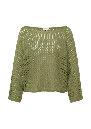 s.Oliver Red Label - Strickpullover mit Lochmuster und U-Boot-Ausschnitt grün - Gr. - 38