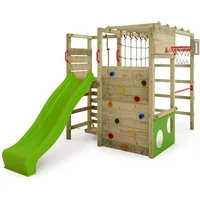 FATMOOSE Klettergerüst ActionArena mit Rutsche & Kletterwand, Outdoor Spielturm, (mit Kletternetz, Kletterstrick, Balance-Board, Fussballwand), 10-Jahre Garantie*, mit Basketballkorb und Reckstange