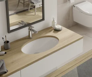 TOTO WU Unterbauwaschtisch, rund, 600 mm, ohne Hahnloch, mit Überlauf, LW1506JUYW/F#W LW1506JUYWFW