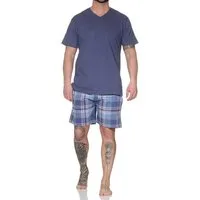 Normann Pyjama Normann Herren kurzarm Schlafanzug Shorty mit karierter Hose