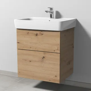 Sanipa 3way Waschtischunterbau zu Geberit Renova Plan Waschtisch mit 2 Auszügen, Eiche Natural-Touch SM87585