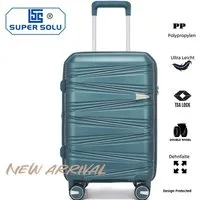 Super Solu Hartschalen-Trolley Polypropylen Handgepäck 55cm Koffer Hartschale Leicht Erweiterbar, 4 Rollen, 360° drehbar, Türkis/Stahlblau, Reisekoffer mit TSA-Zahlenschloss