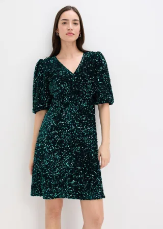 bonprix Paillettenkleid, grün, Gr.36/38 (S), Feminines Kleid mit hochwertigen Pailletten, aus Samt