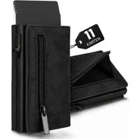 S&T Design Brieftasche S&T Design RFID Blocker Cardholder Slim Wallet Herren veganem Leder (S&T Design portemonnaie, 1-tlg., Mit Geschenk verpackung), 11 Kartenfächer Münzfach Bargeld mit Reisverschluss Magnetisch Klein