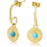 Made by Nami Ohrring-Set Edelstahl Ohrringe Gold hängend mit Sonnen Anhänger und türkisem Stein, Boho Schmuck Damen Wasserfest