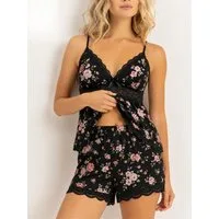 Elegant Love Shorty Pyjama-Set mit Blumendruck – Damen Nachtwäsche & Loungewear (Set, 2 tlg., Cami-Top mit tiefem V-Ausschnitt und Shorts) Elegantes Homewear & Schlafanzug-Set – für ruhige Nächte