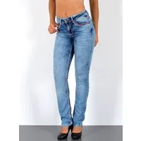 ESRA Straight-Jeans Damen Jeanshose weiße Naht hohe Leibhöhe Stretch Jeans Straight G12 High Waist Jeans Damen Straight Hose mit dicker Naht bis Übergröße